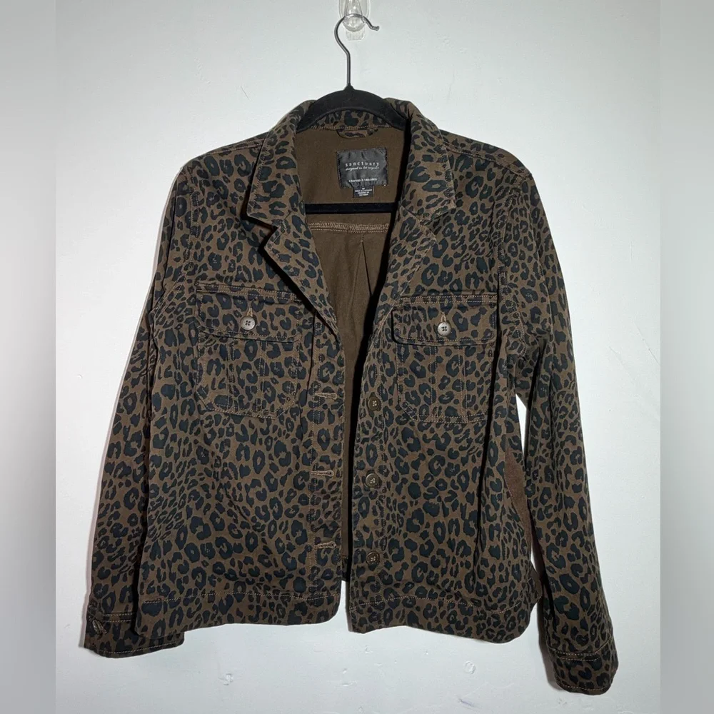 Sanctuary Utility Jacket Women Size M Leopard Print Safari Streetwear Edgy - Picture 1 of 5
